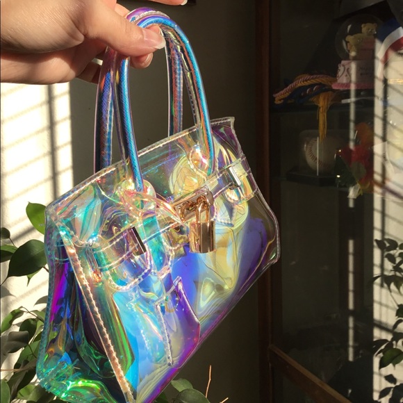 Multicolor Iridescent rainbow transparent satchel - Picture 8 of 8